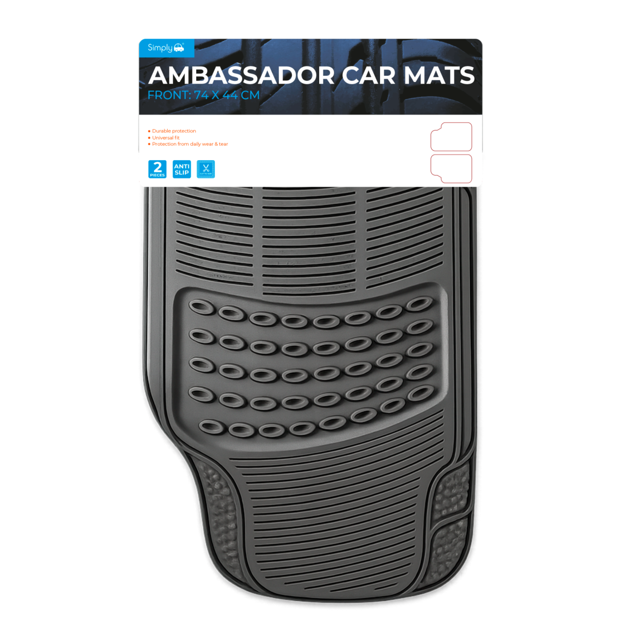 SIMPLY 2 Piece Front Ambassador Car Mats - Black PVC