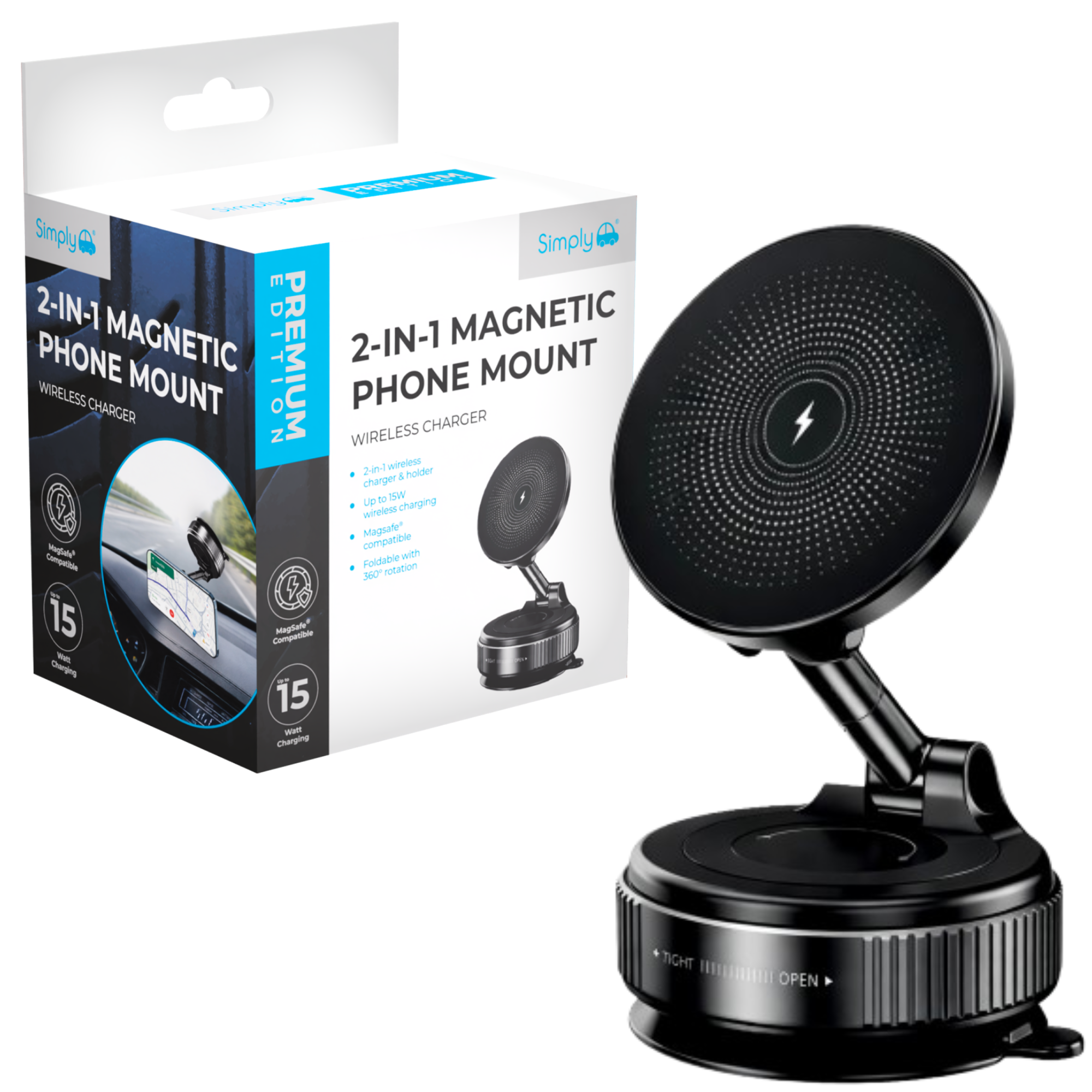 SIMPLY 2 In 1 Magnetic Phone Holder With Wireless Charger