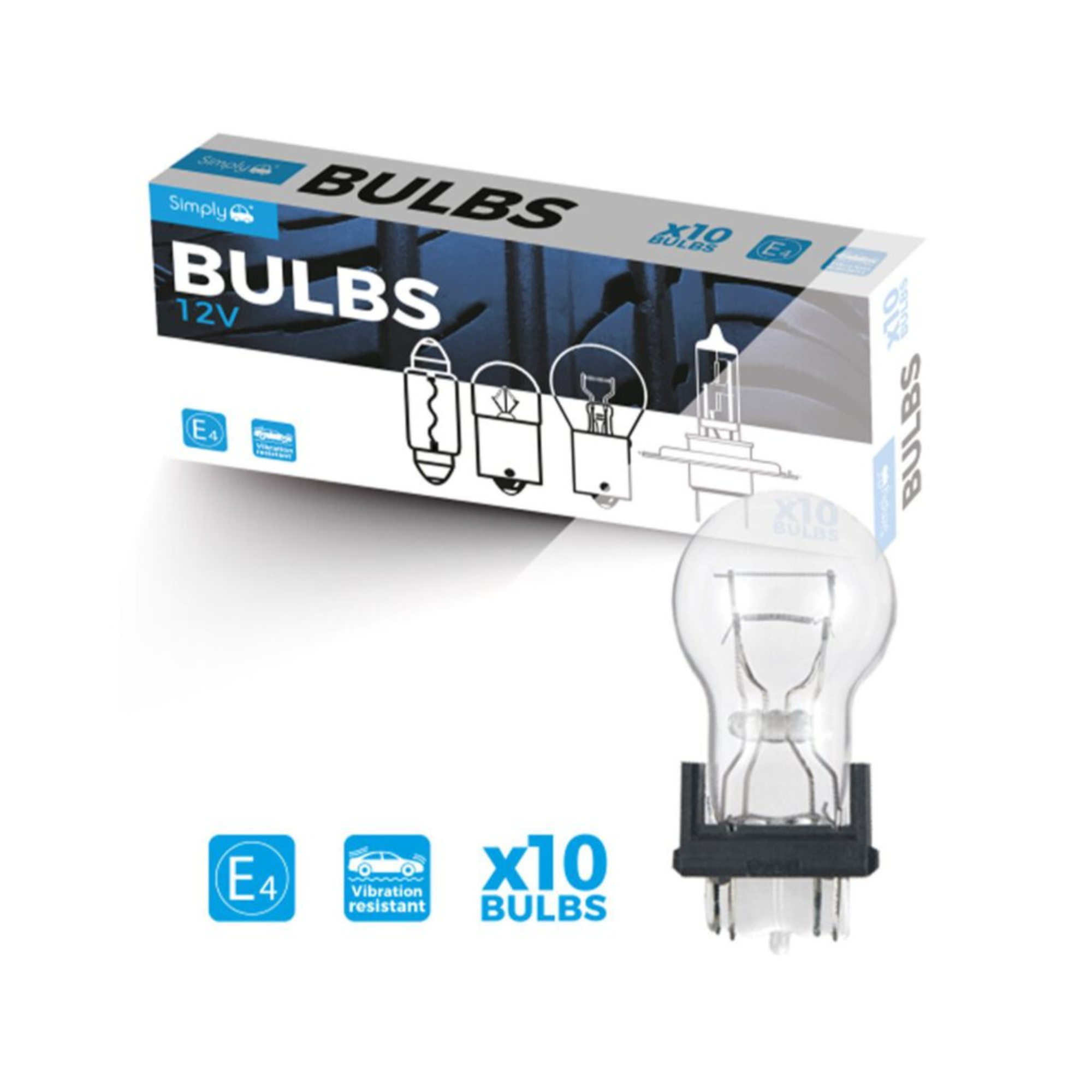SIMPLY 180 3157 P27/7W 12V 27/7W Car Brake & Tail Light Bulb W2.5x16d (Pack of 10)