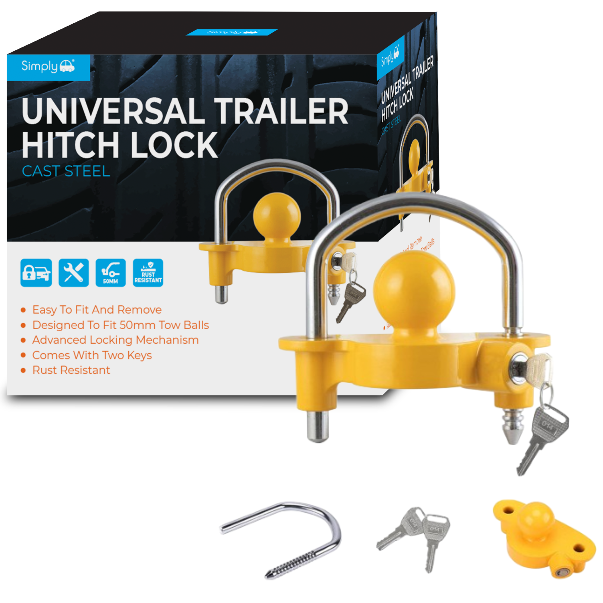 Simply Auto Universal Trailer Hitch Lock Deters Theft Adjustable Easy to Use