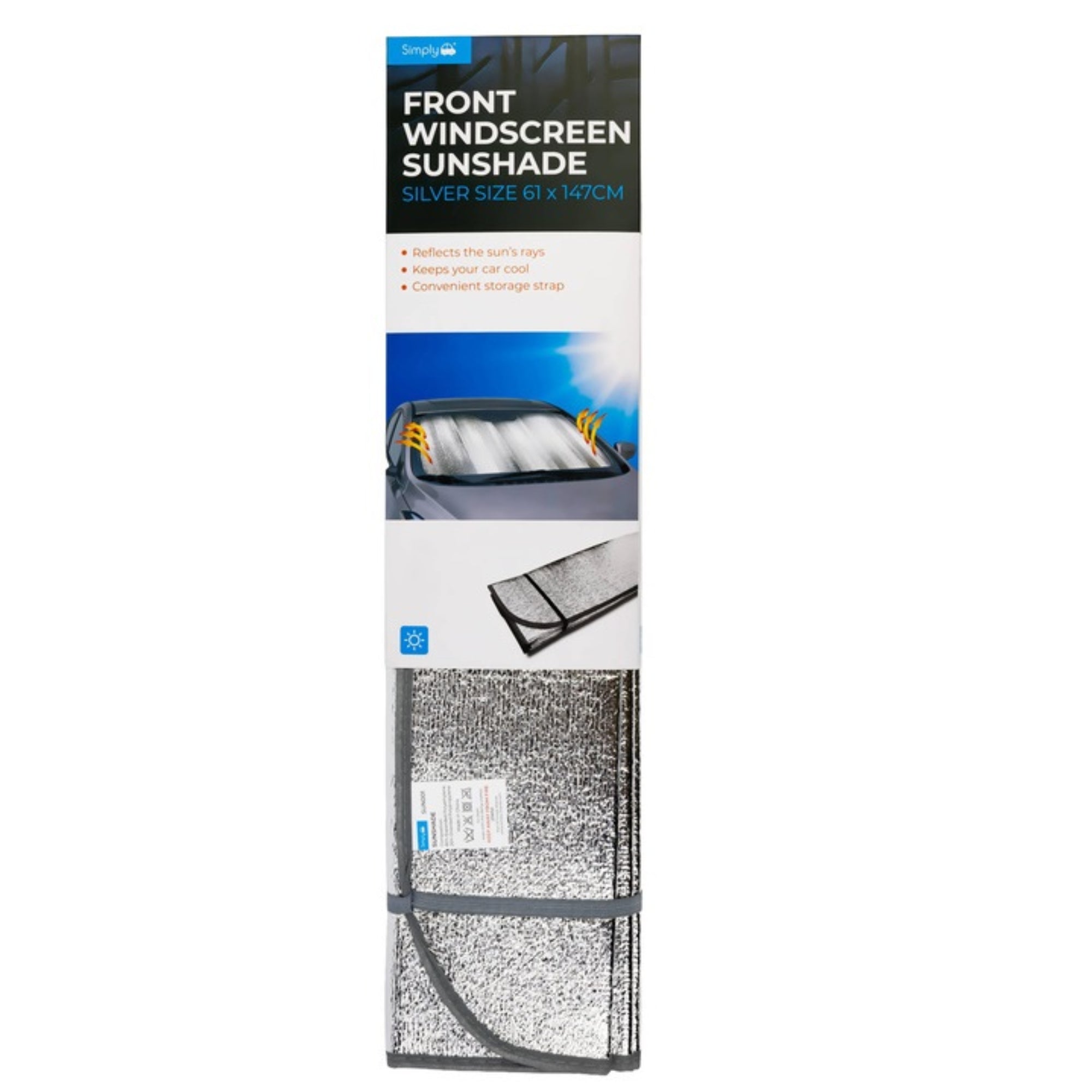 Simply Front Windscreen Sunshade Silver 61 x 147 cm