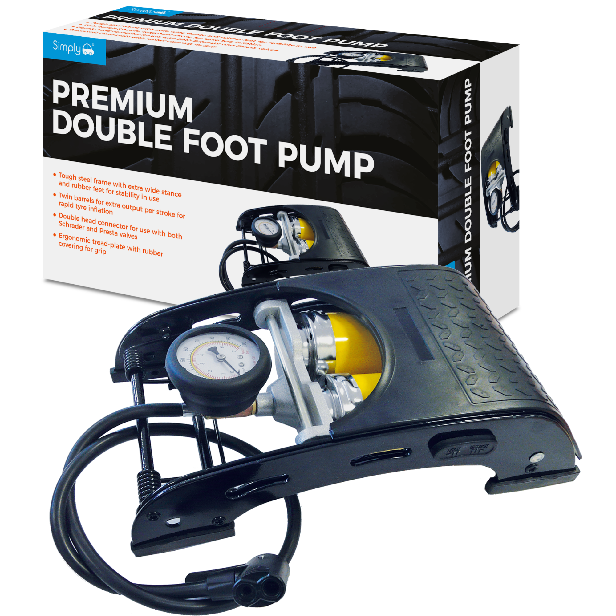 Premium Single Barrel Foot Pump for Tyres Bikes paddling pool Inflatables 100PSI