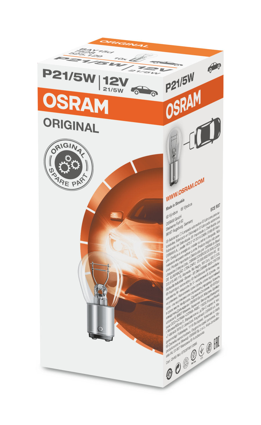 380 Osram Original 12V P21/5W Brake & Tail Light Bulbs (Box of 10)