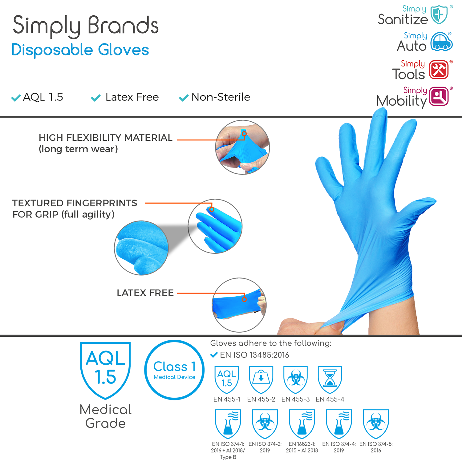 Simply Sanitize 100Pk Small Blue Nitrile Gloves