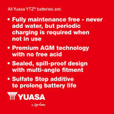 Yuasa 12V motorcycle battery, YTZ10S maintenance-free, high performance and reliable start.