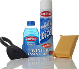 CarPlan winter car care kit, includes de-icer, ice scraper, brush, and windscreen protector.