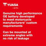 Yuasa 12V motorcycle battery, YTZ10S maintenance-free, high performance and reliable start.