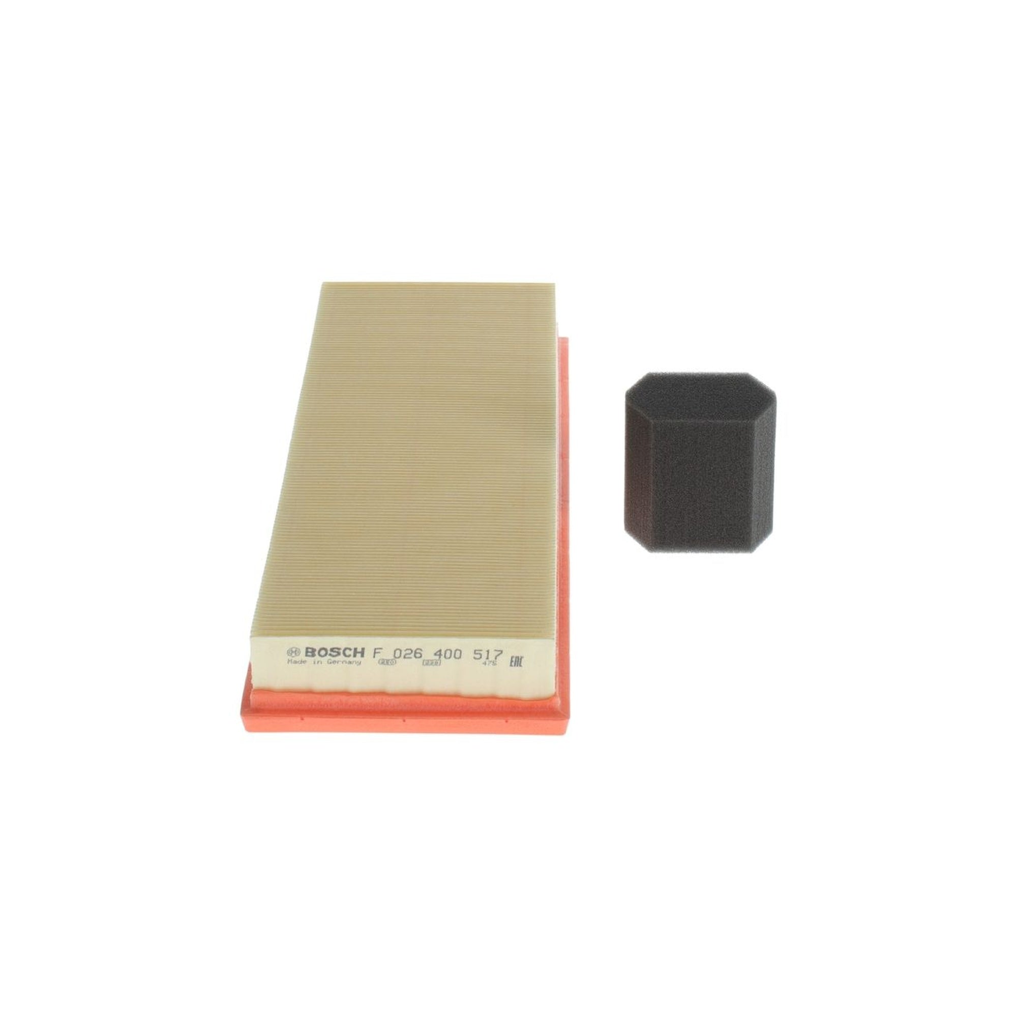Bosch Air Filter F026400517 (S0517) designed for vehicle engine air filtration, featuring a durable pleated filter element in a rectangular frame.