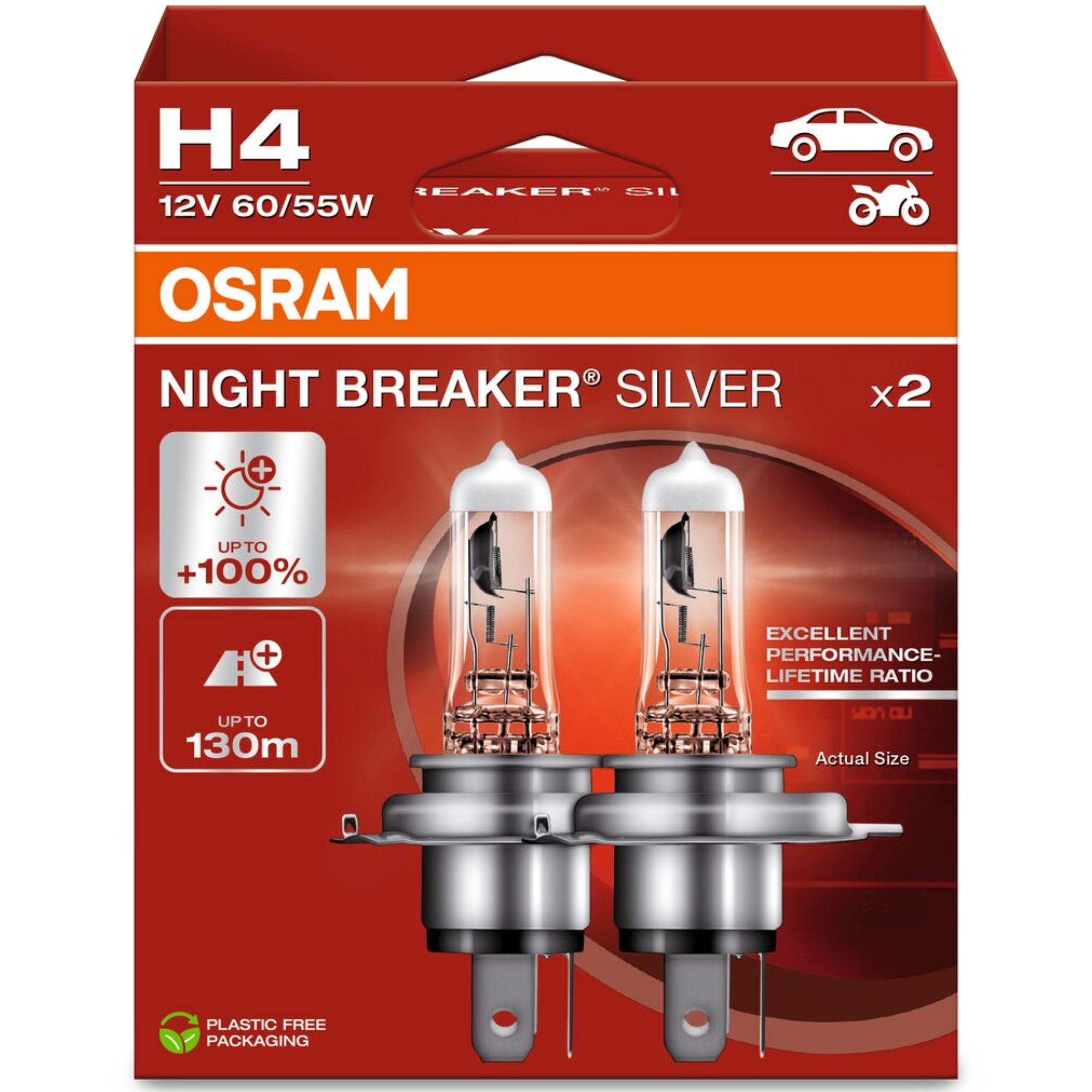 OSRAM H4 12V 60/55W Night Breaker Silver Twin Pack