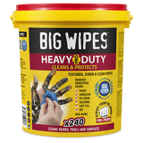 Big Wipes Heavy-Duty Pro+ 240 wipes bucket with red lid, large black container labeled ‘Big Wipes Pro+,’ designed for heavy-duty cleaning of hands, tools, and surfaces
