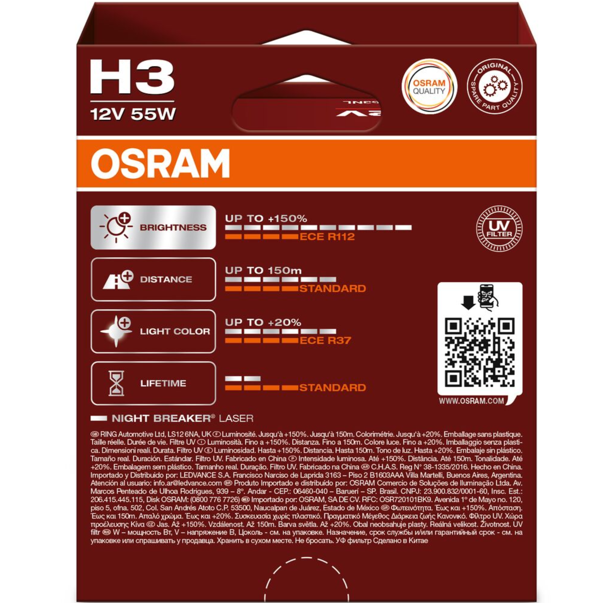 Osram H3 12V 55W Night Breaker Laser (Next Generation) - Twin Pack