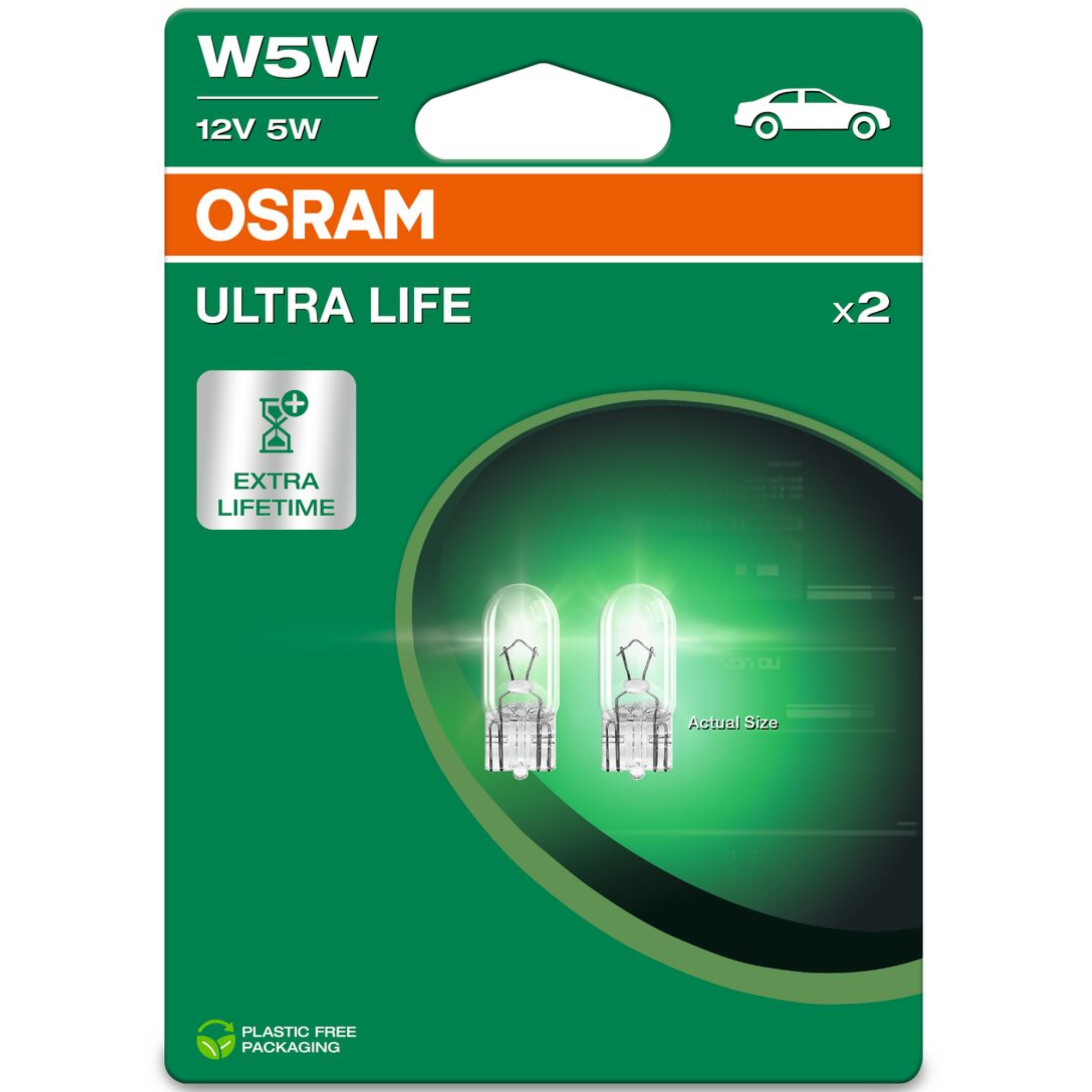 Osram Ultra Life 501 W5W 12V 5W Capless Bulbs (Twin Pack)
