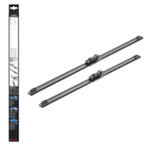 Bosch Aerotwin flat windshield wiper blade set, 24-inch and 20-inch (600mm/500mm), frameless aerodynamic car wiper blades, model A209S.