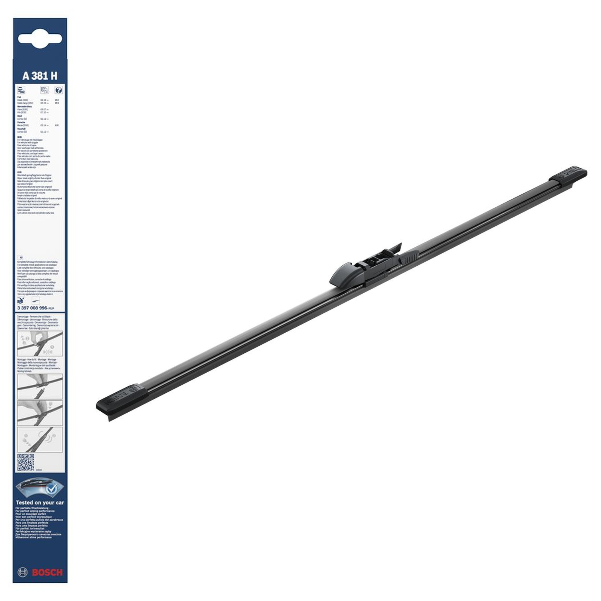 Bosch Aerotwin rear wiper blade, 15-inch (380mm), frameless aerodynamic rear windshield wiper for vehicles, model A381H