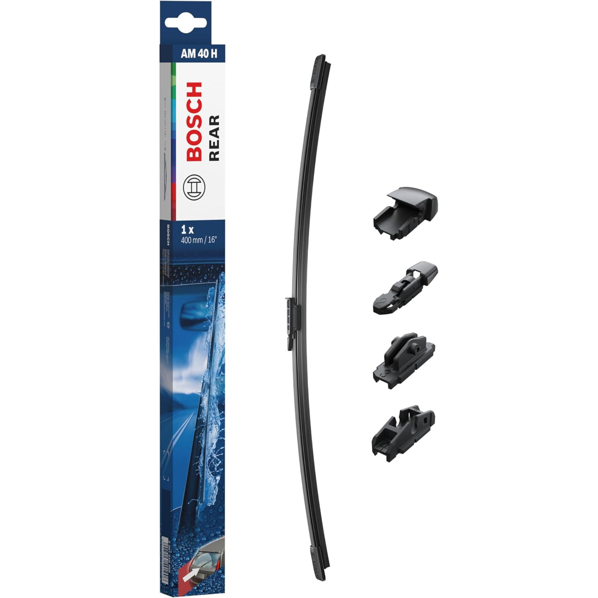 Bosch Aerotwin rear wiper blade, 16-inch (400mm), frameless aerodynamic rear windshield wiper for vehicles, model AM40H