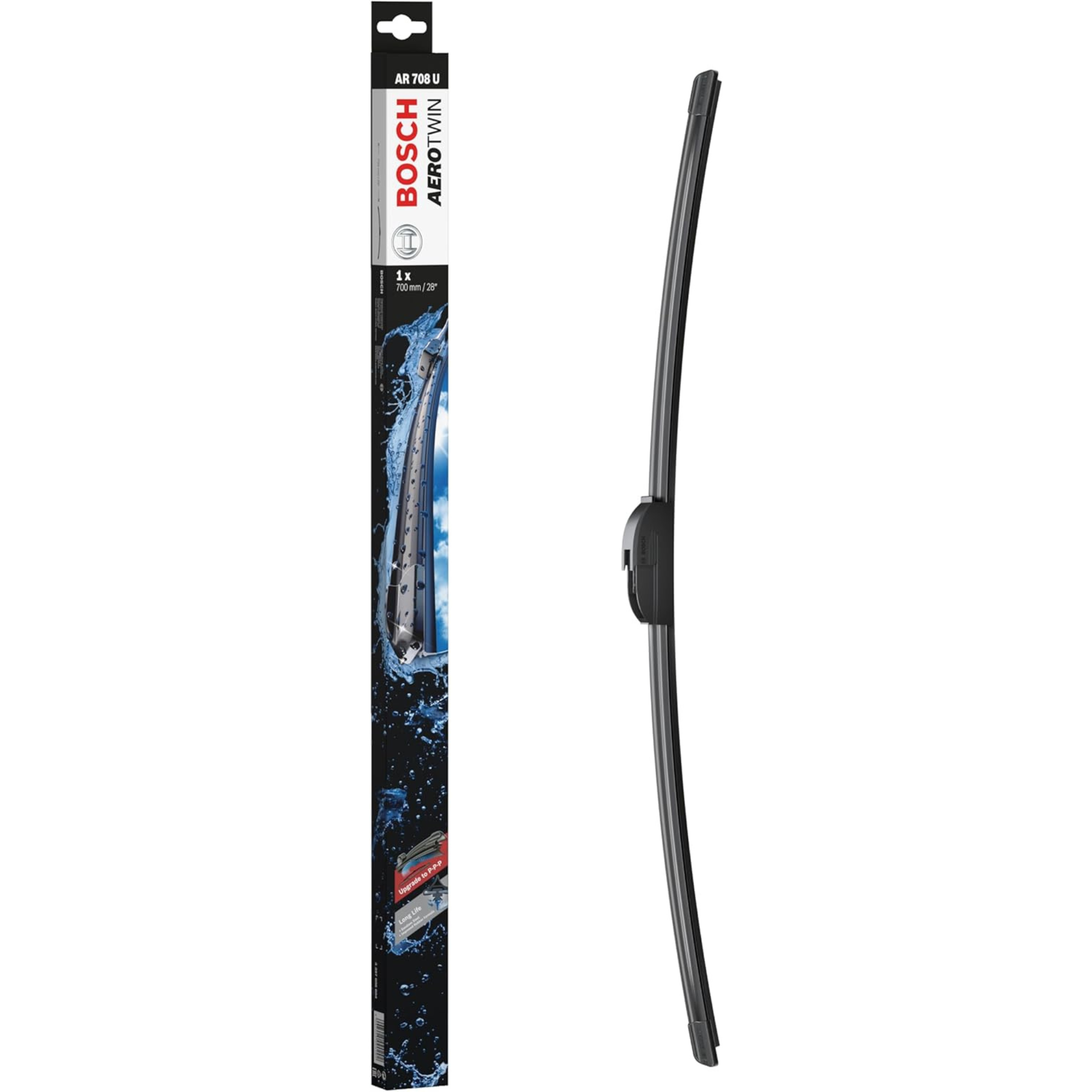 Bosch Aerotwin Rear Wiper Blade AR708U, 28-inch (700 mm) rear windshield wiper with frameless aerodynamic design and durable rubber blade for smooth, streak-free rear window wiping
