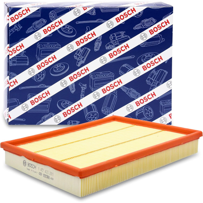 1457433281,S3281,Bosch air filter 1457433281 S3281, rectangular automotive engine air filter with pleated paper element and black plastic frame