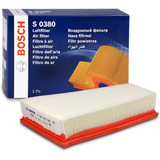 F026400380,S0380,Bosch air filter F026400380 S0380, rectangular automotive engine air filter with pleated paper element and black plastic frame