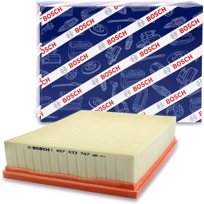 1457433747,S3747,Bosch air filter 1457433747 S3747, rectangular automotive engine air filter with pleated paper element and black plastic frame