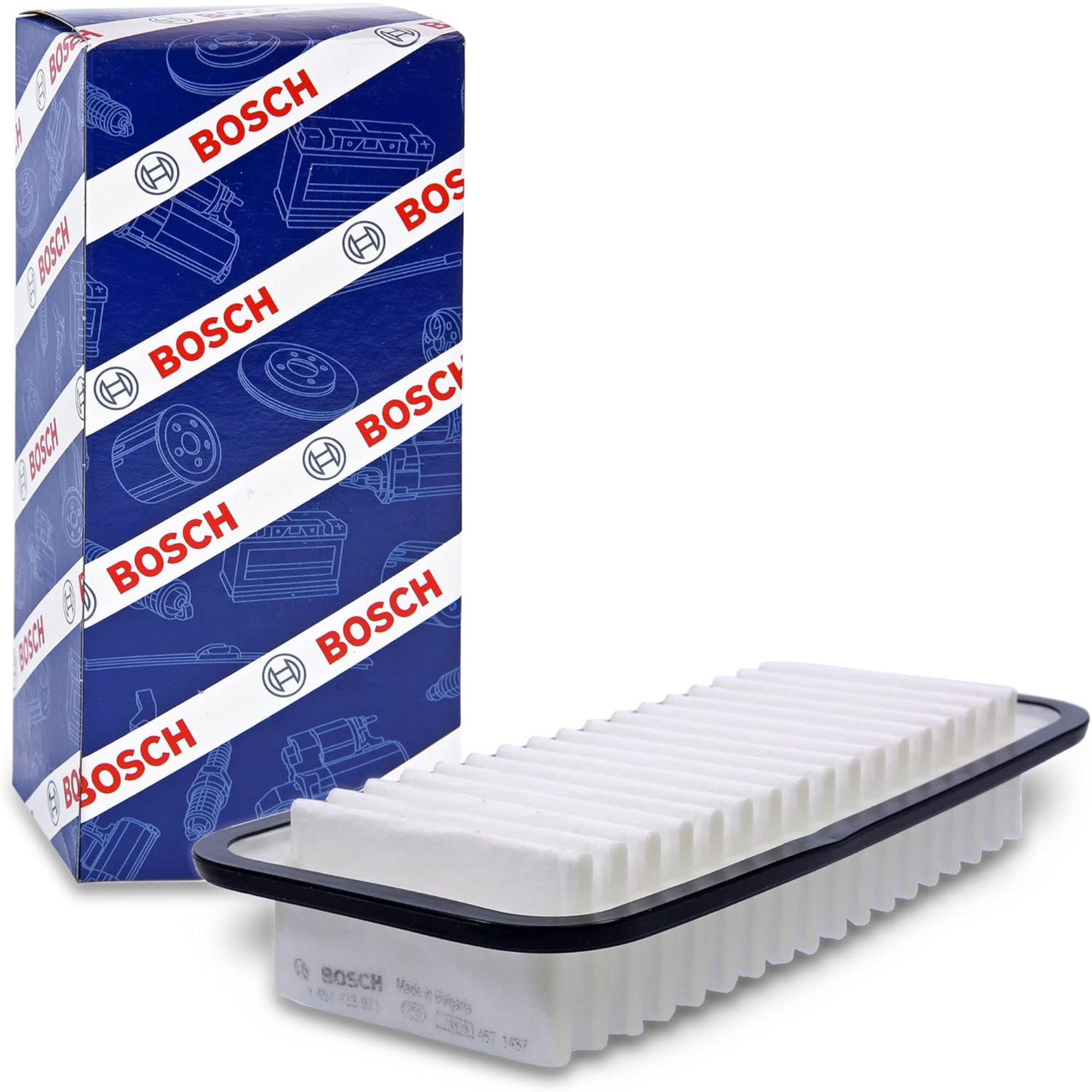 1457433971,S3971,Bosch air filter 1457433971 S3971, rectangular automotive engine air filter with pleated paper element and black plastic frame