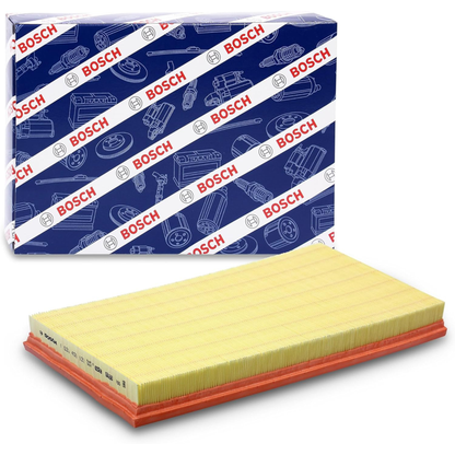 F026400122,S0122,Bosch air filter F026400122 S0122, rectangular automotive engine air filter with pleated paper element and black plastic frame