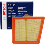 F026400135,S0135,Bosch air filter F026400135 S0135, rectangular automotive engine air filter with pleated paper element and black plastic frame