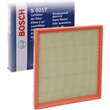 F026400217,S0217,Bosch air filter F026400217 S0217, rectangular automotive engine air filter with pleated paper element and black plastic frame