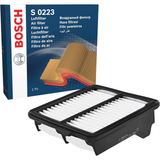 F026400223,S0223,Bosch air filter F026400223 S0223, rectangular automotive engine air filter with pleated paper element and black plastic frame