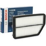 F026400228,S0228,Bosch air filter F026400228 S0228, rectangular automotive engine air filter with pleated paper element and black plastic frame