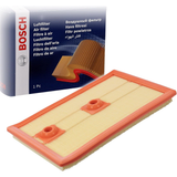 F026400342,S0342,Bosch air filter F026400342 S0342, rectangular automotive engine air filter with pleated paper element and black plastic frame