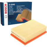 F026400345,S0345,Bosch air filter F026400345 S0345, rectangular automotive engine air filter with pleated paper element and black plastic frame