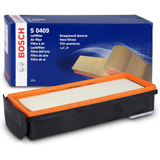 F026400611,S0611,Bosch air filter F026400611 S0611, rectangular automotive engine air filter with pleated paper element and black plastic frame