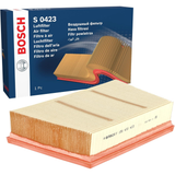 F026400423,S0423,Bosch air filter F026400423 S0423, rectangular automotive engine air filter with pleated paper element and black plastic frame