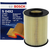 F026400492,S0492,Bosch air filter F026400492 S0492, rectangular automotive engine air filter with pleated paper element and black plastic frame