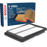 F026400561,S0561,Bosch air filter F026400561 S0561, rectangular automotive engine air filter with pleated paper element and black plastic frame