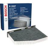 1987432597 - R2597,"Bosch Cabin Air Pollen Filter model 1987432597 (R2597), rectangular automotive air filter with pleated white filtration material and black frame, designed to remove pollen, dust, and other airborne particles from vehicle interiors."