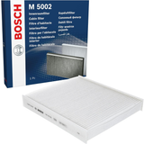 1987435002 - M5002,"Bosch Cabin Air Pollen Filter model 1987435002 (M5002), rectangular automotive air filter with pleated white filtration material and black frame, designed to remove pollen, dust, and other airborne particles from vehicle interiors."
