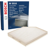 1987435016 - M5016,"Bosch Cabin Air Pollen Filter model 1987435016 (M5016), rectangular automotive air filter with pleated white filtration material and black frame, designed to remove pollen, dust, and other airborne particles from vehicle interiors."