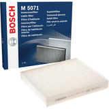 1987435071 - M5071,"Bosch Cabin Air Pollen Filter model 1987435071 (M5071), rectangular automotive air filter with pleated white filtration material and black frame, designed to remove pollen, dust, and other airborne particles from vehicle interiors."