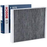 1987435575 - R5575,"Bosch Cabin Air Pollen Filter model 1987435575 (R5575), rectangular automotive air filter with pleated white filtration material and black frame, designed to remove pollen, dust, and other airborne particles from vehicle interiors."