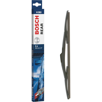 Bosch Conventional Rear Wiper Blade 14-inch (350 mm) model H353, a compact rear windshield wiper with a traditional frame design for reliable clearing of rain and debris.