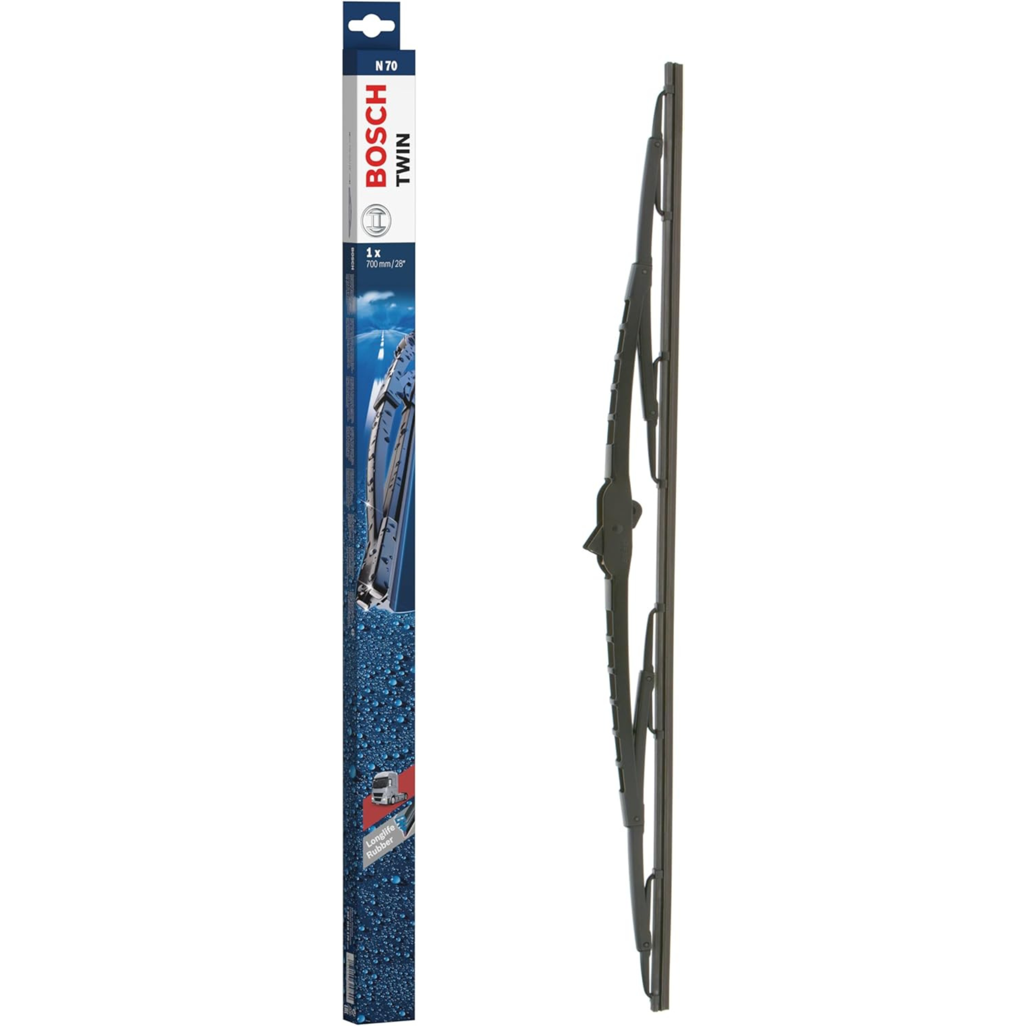 Bosch conventional rear wiper blade, 28-inch (700mm), replacement rear windshield wiper for vehicles, model N70