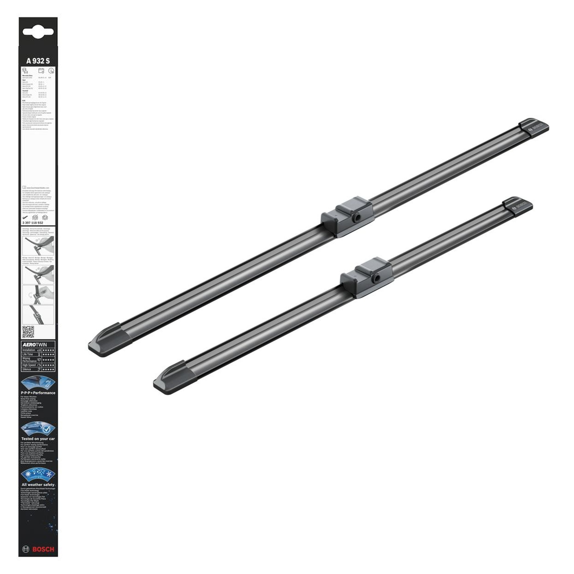 Bosch Aerotwin Flat Wiper Blade Set 22" (550mm) &amp; 18" (450mm) - A932S