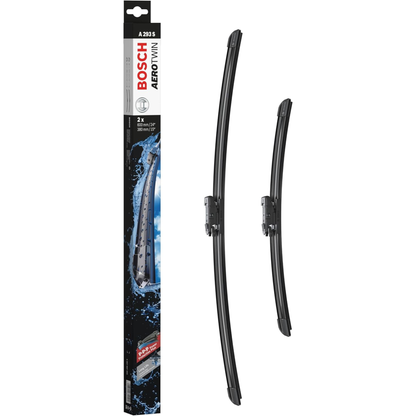 Bosch Aerotwin Flat Wiper Blade Set 24" (600mm) & 15" (380mm) - A293S, frameless aerodynamic car wiper blades, model A293S
