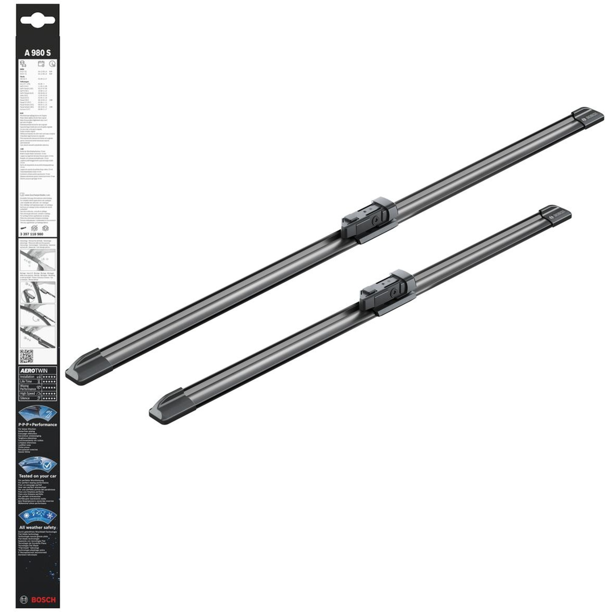 Bosch Aerotwin Flat Wiper Blade Set 24" (600mm) & 19" (475mm) - A980S