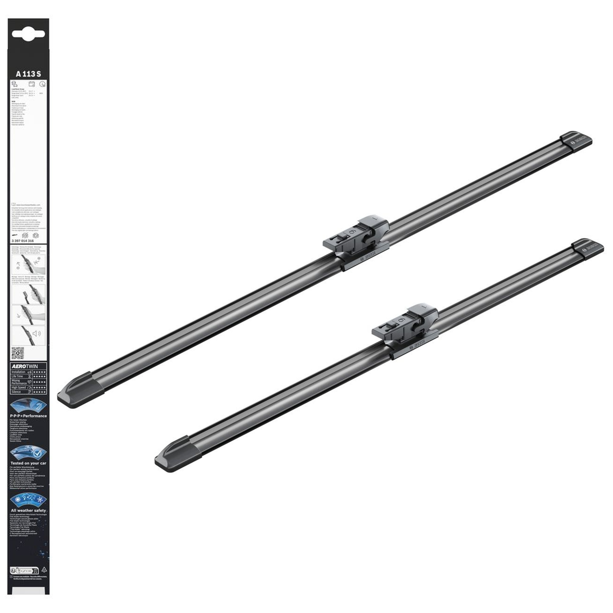 Bosch Aerotwin Flat Wiper Blade Set 24" (600mm) & 20" (500mm) - A113S