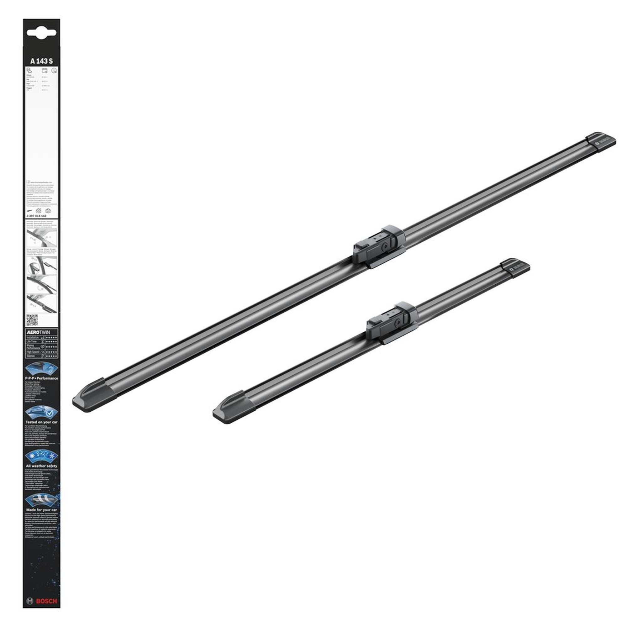 Bosch Aerotwin Flat Wiper Blade Set 26" (650mm) & 15" (380mm) - A143S