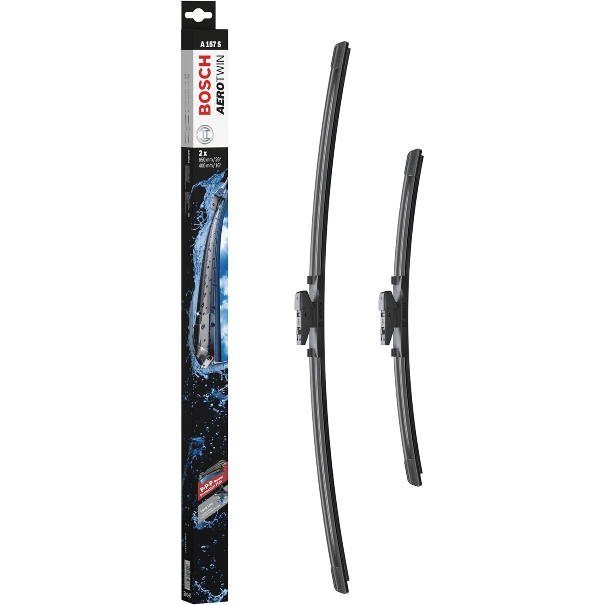 Bosch Aerotwin Flat Wiper Blade Set 28" (700mm) & 18" (450mm) - A180S, designed for aerodynamic performance, quiet operation, and streak-free windshield wiping