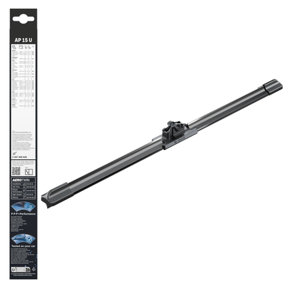 Bosch Aerotwin Plus Flat Wiper Blade AP15U, 15-inch (380 mm) flat windshield wiper with frameless aerodynamic design and durable rubber blade for quiet, streak-free wiping