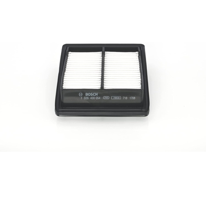 F026400054,S0054,Bosch air filter F026400054 S0054, rectangular automotive engine air filter with pleated paper element and black plastic frame
